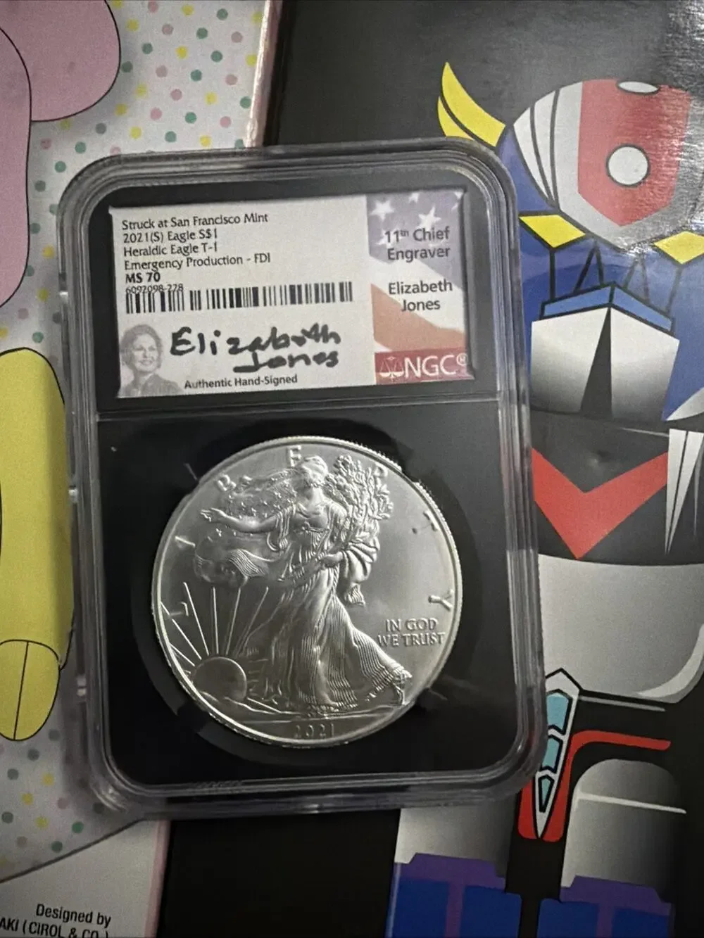 2021(S) Silver American Eagle $1 MS70 Signed by Elizabeth Jones Emergency Produ